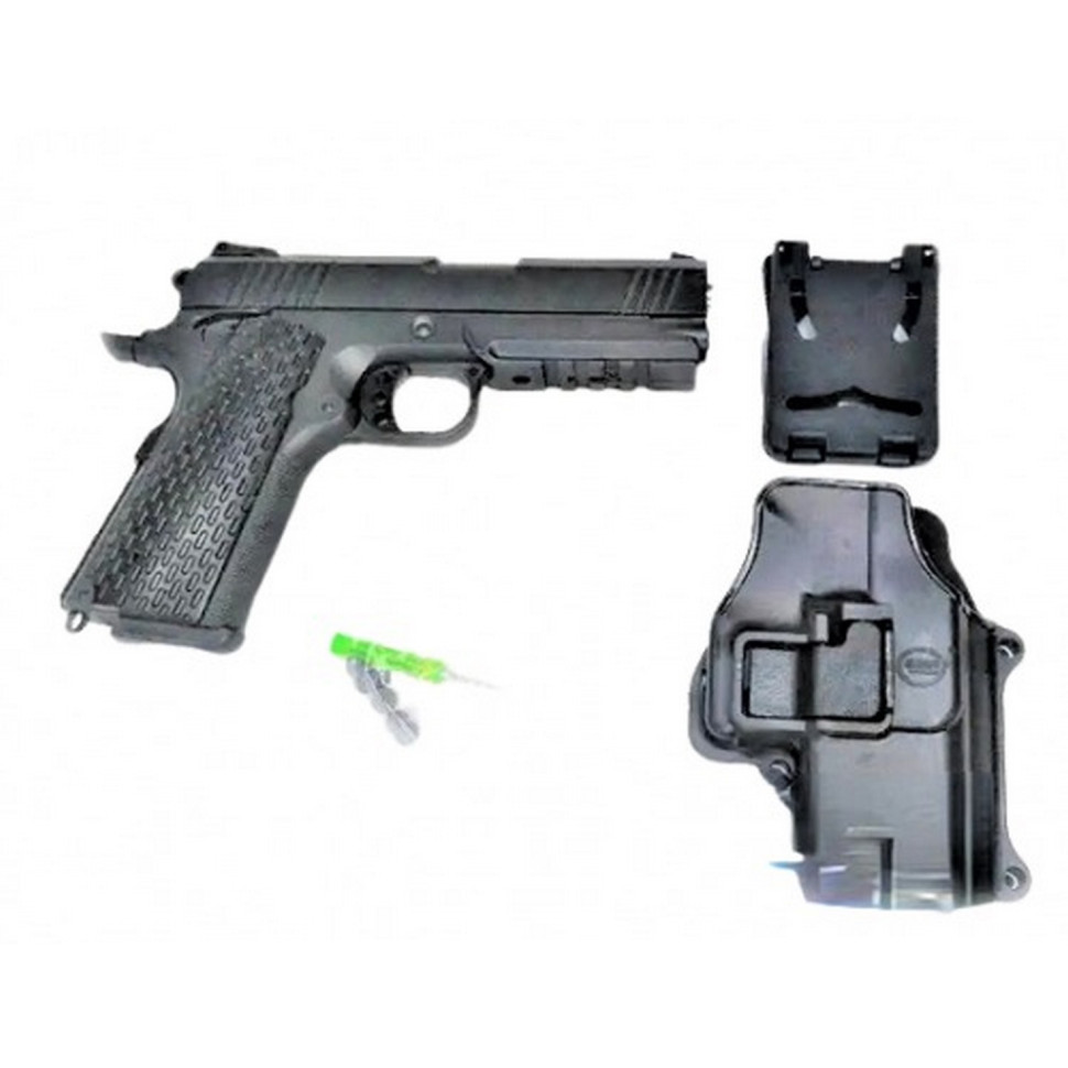 Детский пистолет на пульках "Colt 1911 Rail" Galaxy G25+ металл черный с кобурой — фото 2