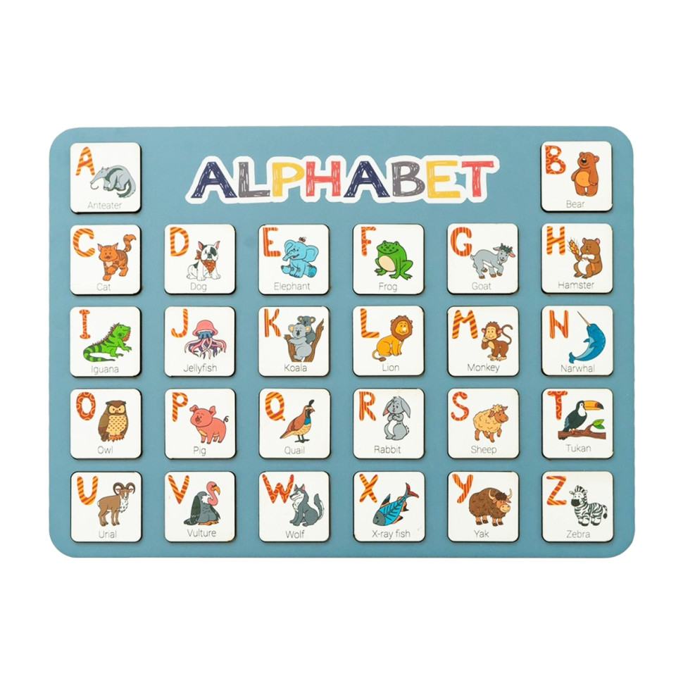 Дерев'яна абетка-вкладиш англійська "ALPHABET" 3240-03-002 синя 29х39 см