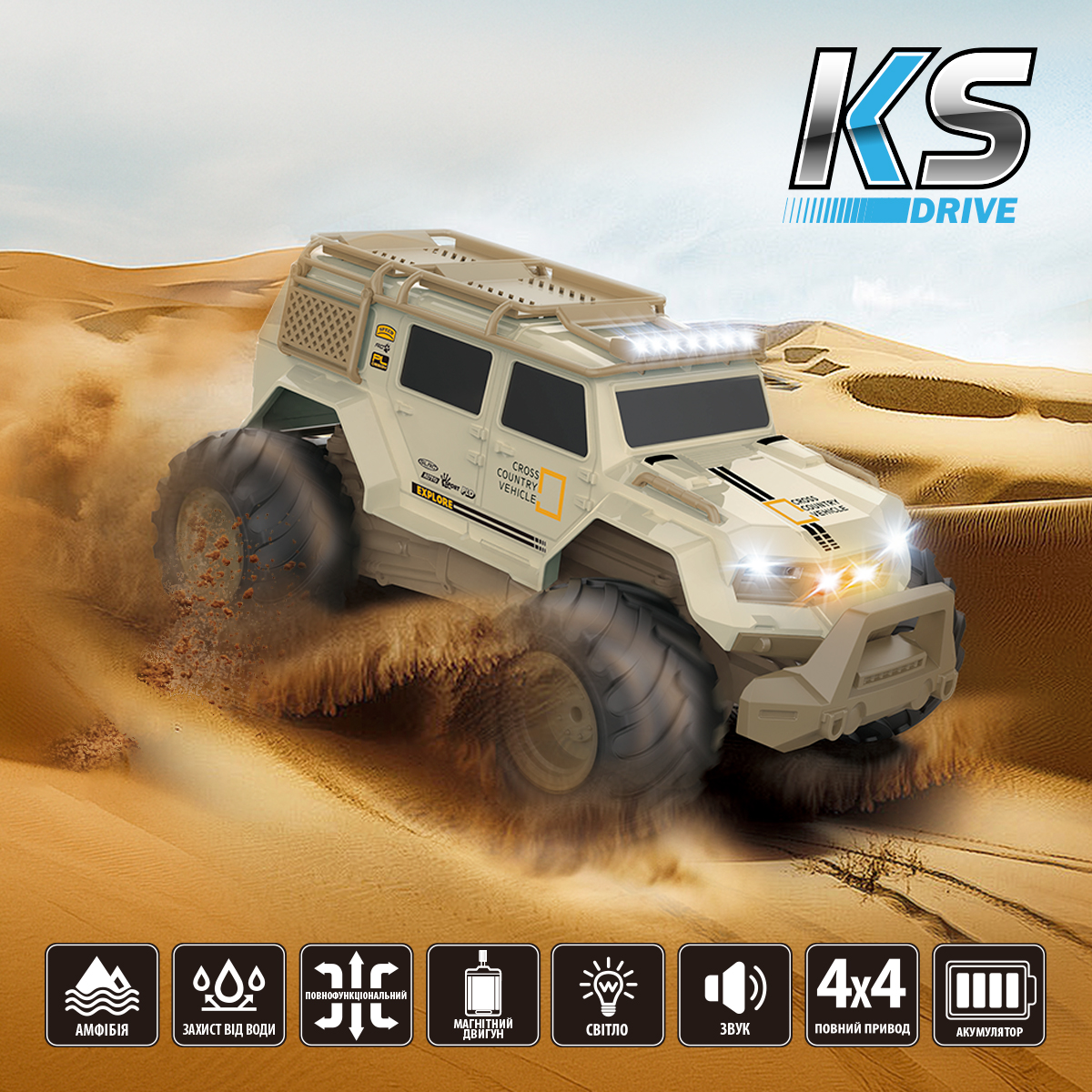 Автомобіль KS Drive на р/к – Amphibious 4WD (1:14, 2.4 ГГц, акум. 3,7 V, світло, звук) — фото 14