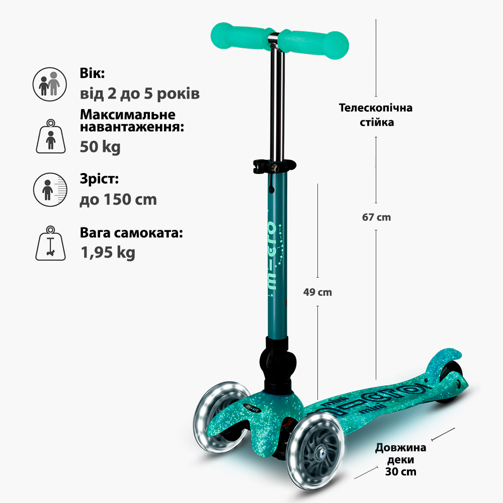 Самокат Micro серії "Mini Deluxe Foldable Orion Glow LED" – Синій (складаний, до 50 кг (kg), триколісний) — фото 8