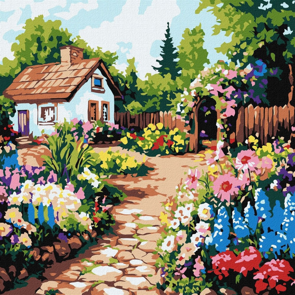 Картина за номерами "Квіти біля хатини" ©art_selena_ua KHO6382, 30х30 см