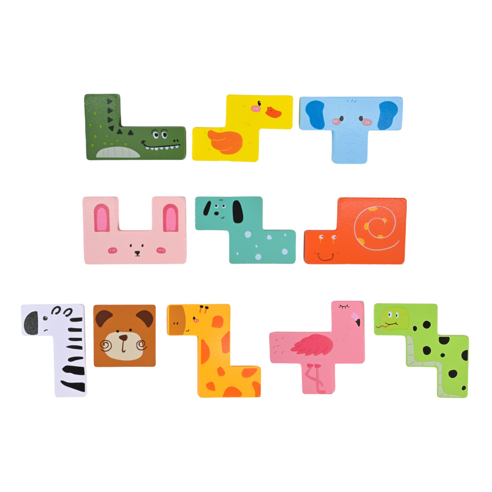 Деревянная логическая игра Animal Tetris C9405 с заданиями, 11 фигурок животных — фото 4