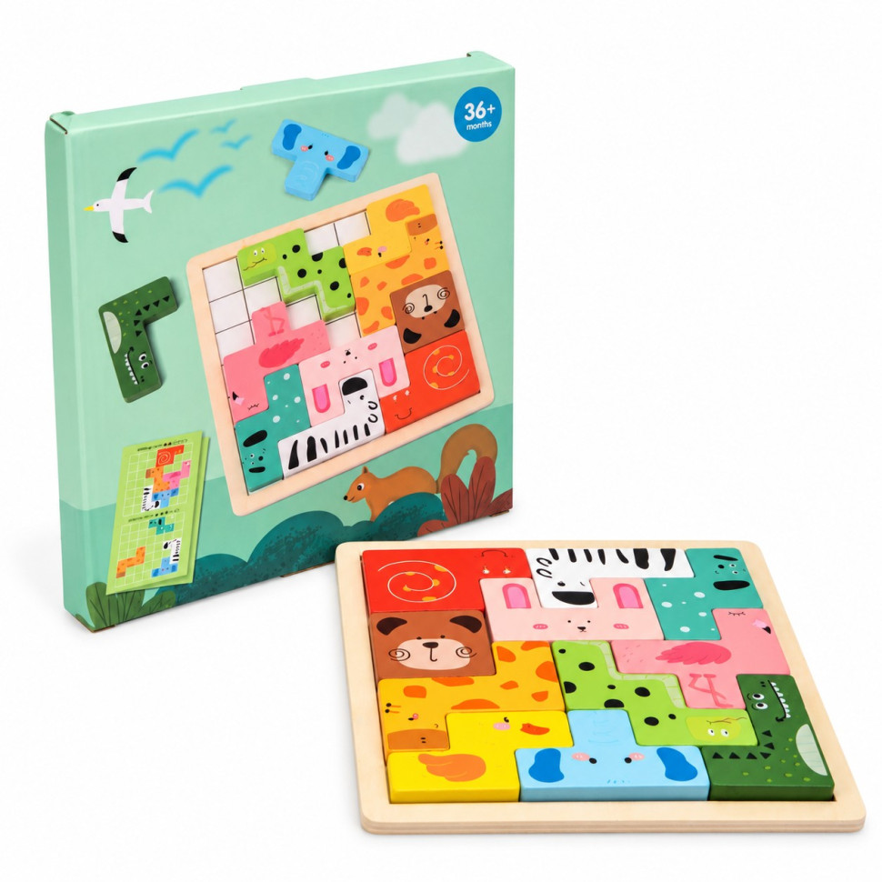 Деревянная логическая игра Animal Tetris C9405 с заданиями, 11 фигурок животных — фото 2