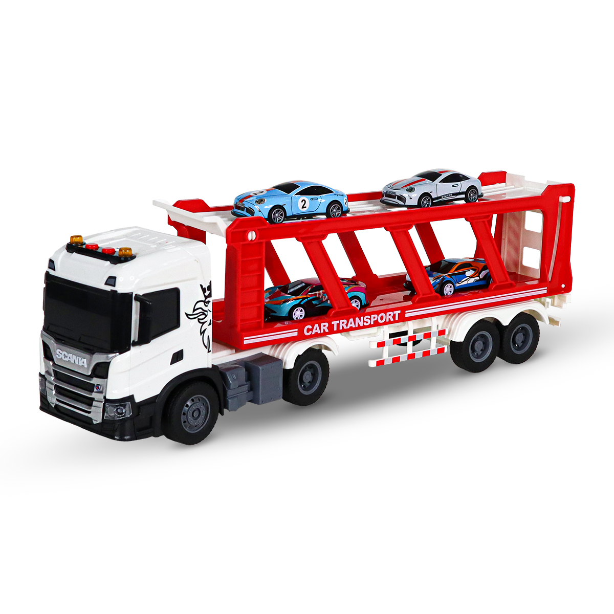 Игровой набор серии "Large Truck" – Автоперевозчик Scania (автоперевозчик, 4 машины, свет, звук)