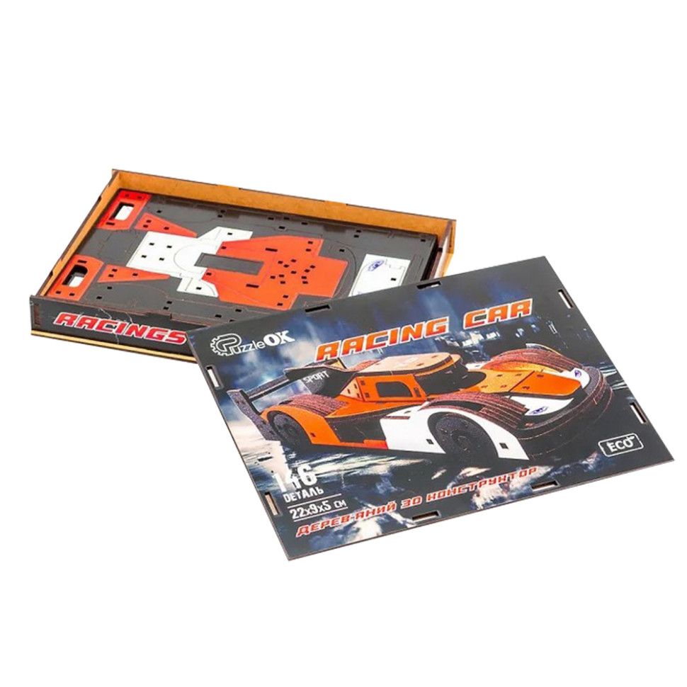 Деревянный 3D конструктор Racing Car Puz-01037, 146 деталей — фото 7
