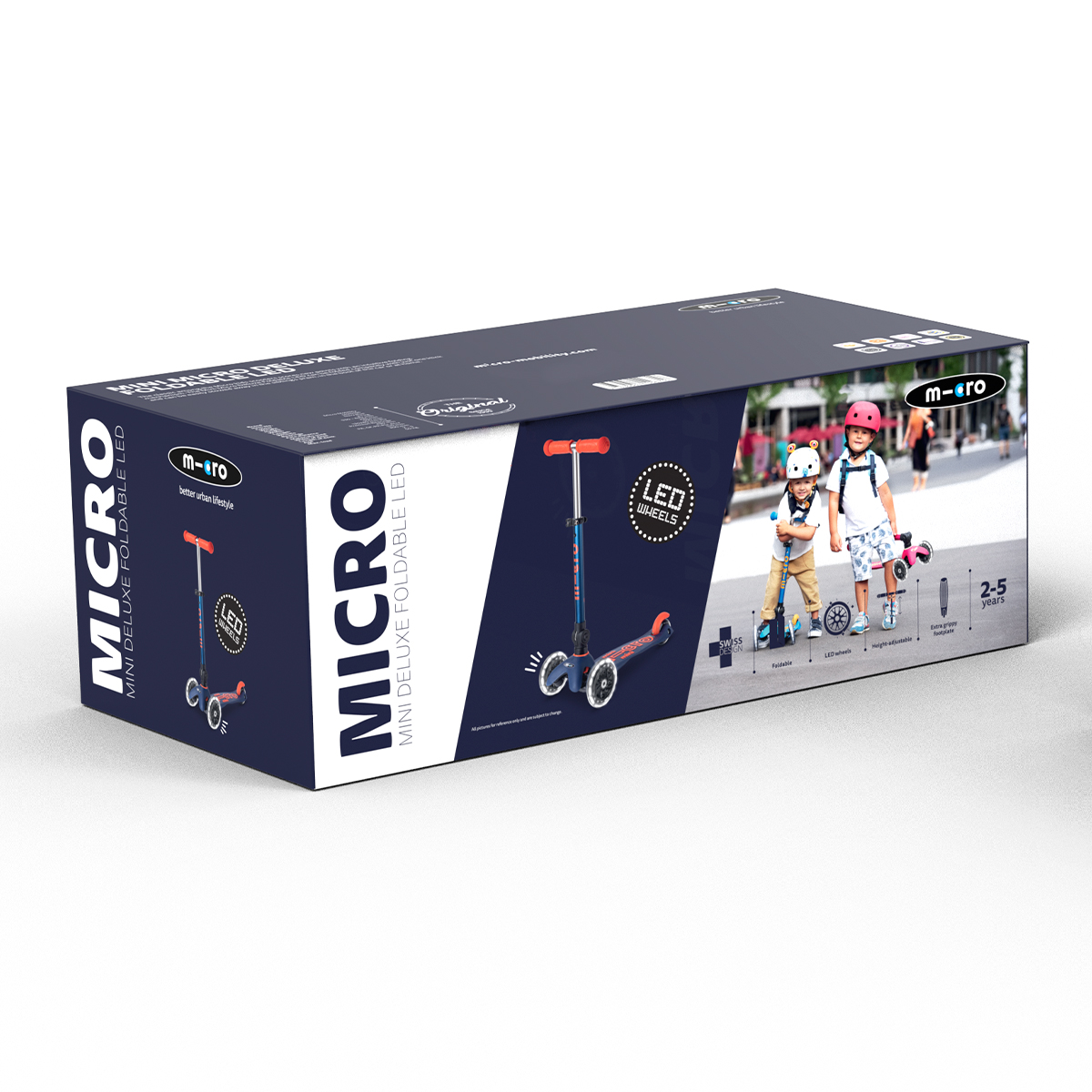 Самокат Micro серії "Mini Deluxe Foldable LED" – Синій (складаний, до 50 кг (kg), триколісний, світло) — фото 3