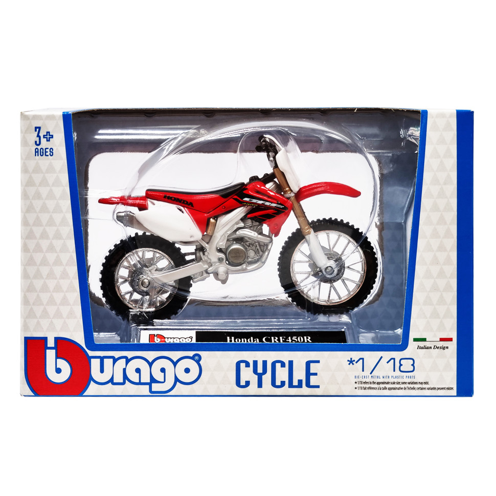 Детская модель Мотоцикла "Honda CRF450R" Bburago 18-51030-10 масштаб 1:18