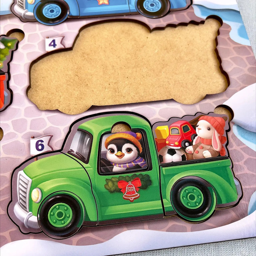 Деревянная игра с карточками "Животные на машинках" Ubumblebees (ПСФ132) PSF132, 42 детали и 12 карт — фото 5