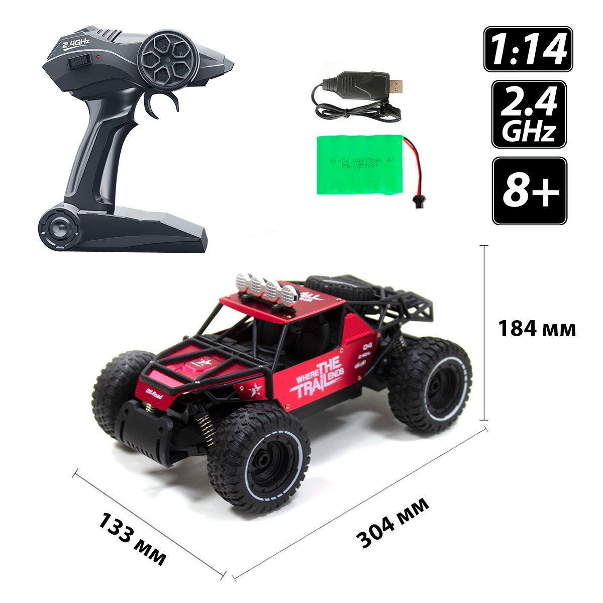 Автомобіль OFF-ROAD Crawler з р/к - RACE (матовий червоний, метал. корпус, акум.6V, 1:14) — фото 11