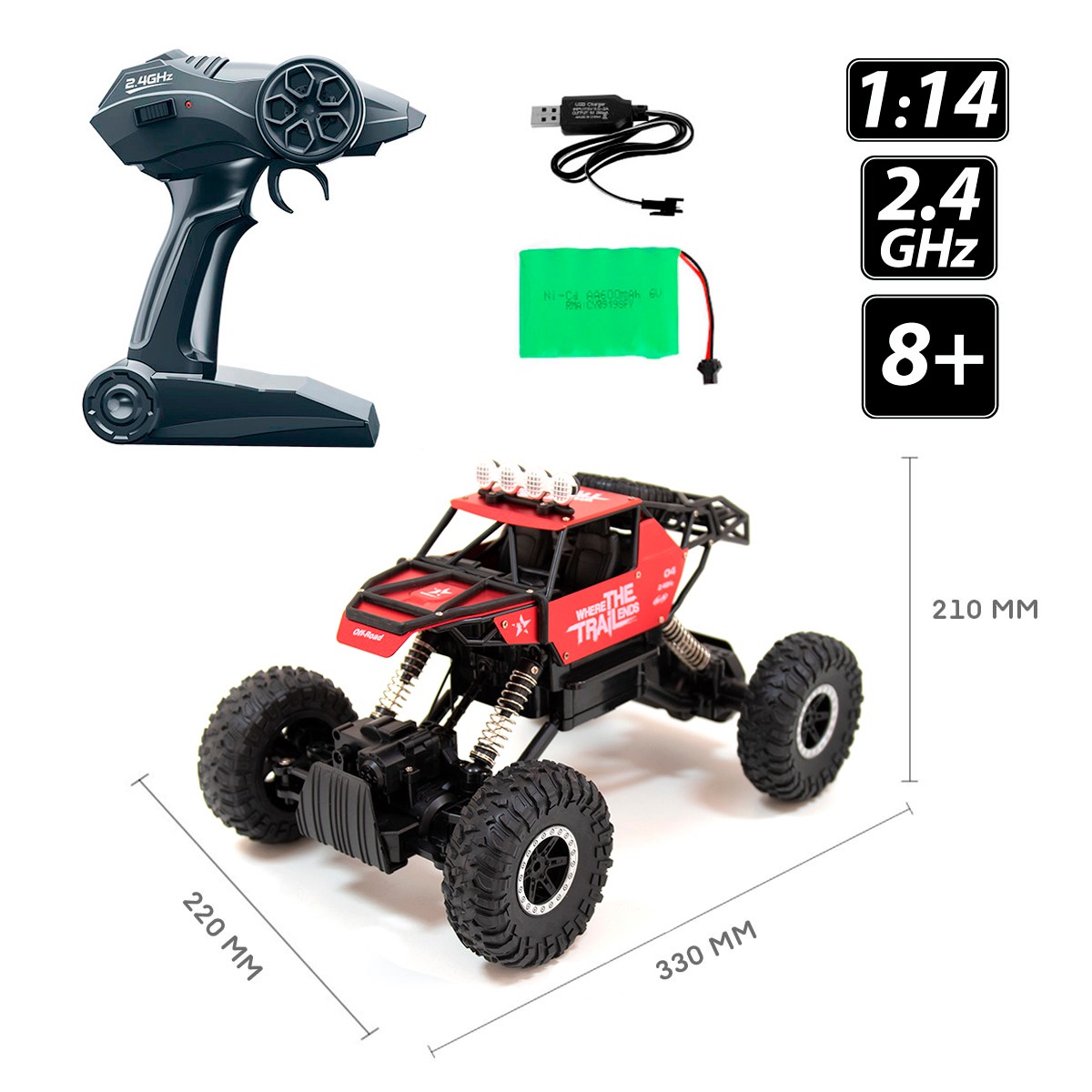 Автомобіль OFF-ROAD Crawler з р/к - Where THE Trail ENDS (червоний, акум. 7.2V, метал. корпус, 1:14) — фото 11