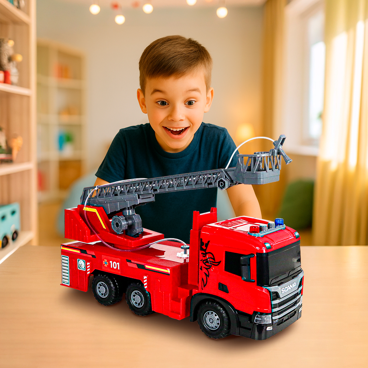 Автомодель серії "Super Big Truck" – Пожежна Машина Scania (світло, звук, функ. води) — фото 14