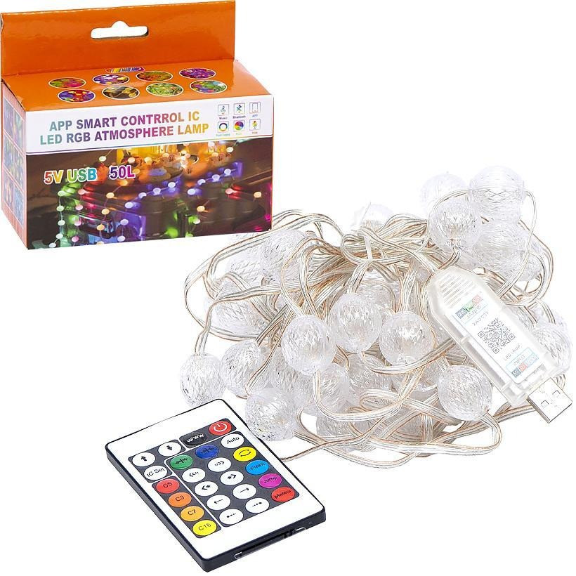 Гірлянда RGB з пультом "Кулька велика" D-52 Smart, USB 50L 5 метрів, змінює колір — фото 5