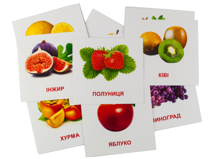 Розвиваючі картки "Фрукти" (110х110 мм) 66424 укр. /англ. мовою — фото 3