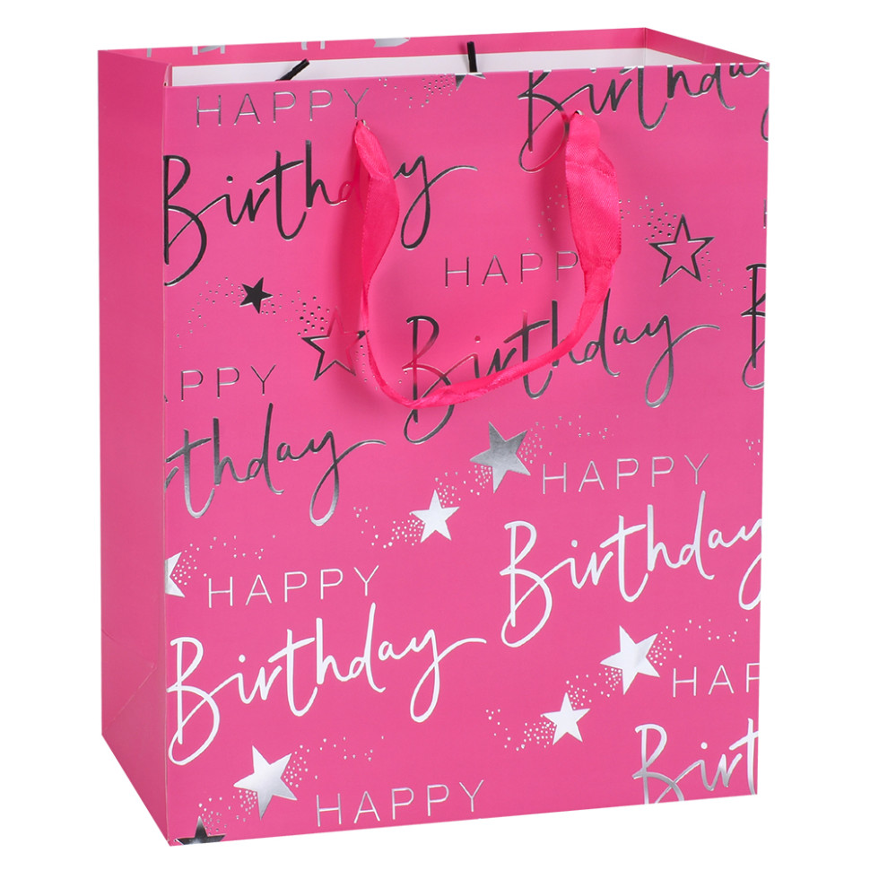 Пакет подарунковий Happy Birthday MK 5947-M(Pink) розмір 32х25х11 см