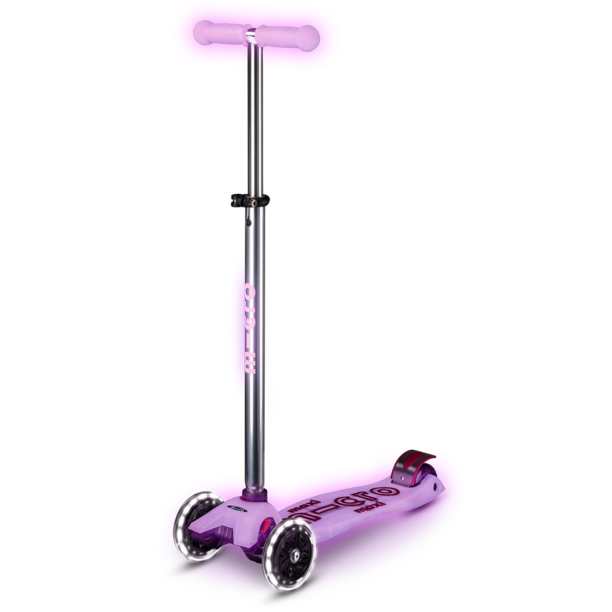 Самокат Micro серії "Maxi Deluxe Glow LED" – Сяйнисто-Пурпуровий (до 50 kg, 3-х колісний, світло)