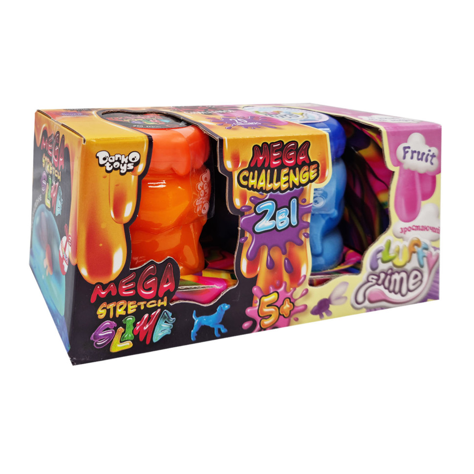 В'язка маса "2 в 1 "Mega Stretch Slime" та "Fluffy Slime" FLS-03-01U укр Помаранчево-блакитний
