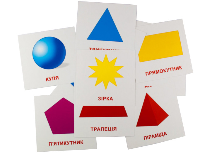 Розвиваючі картки "Геометричні фігури" (110х110 мм) 65797 англ. /укр. мовою — фото 3
